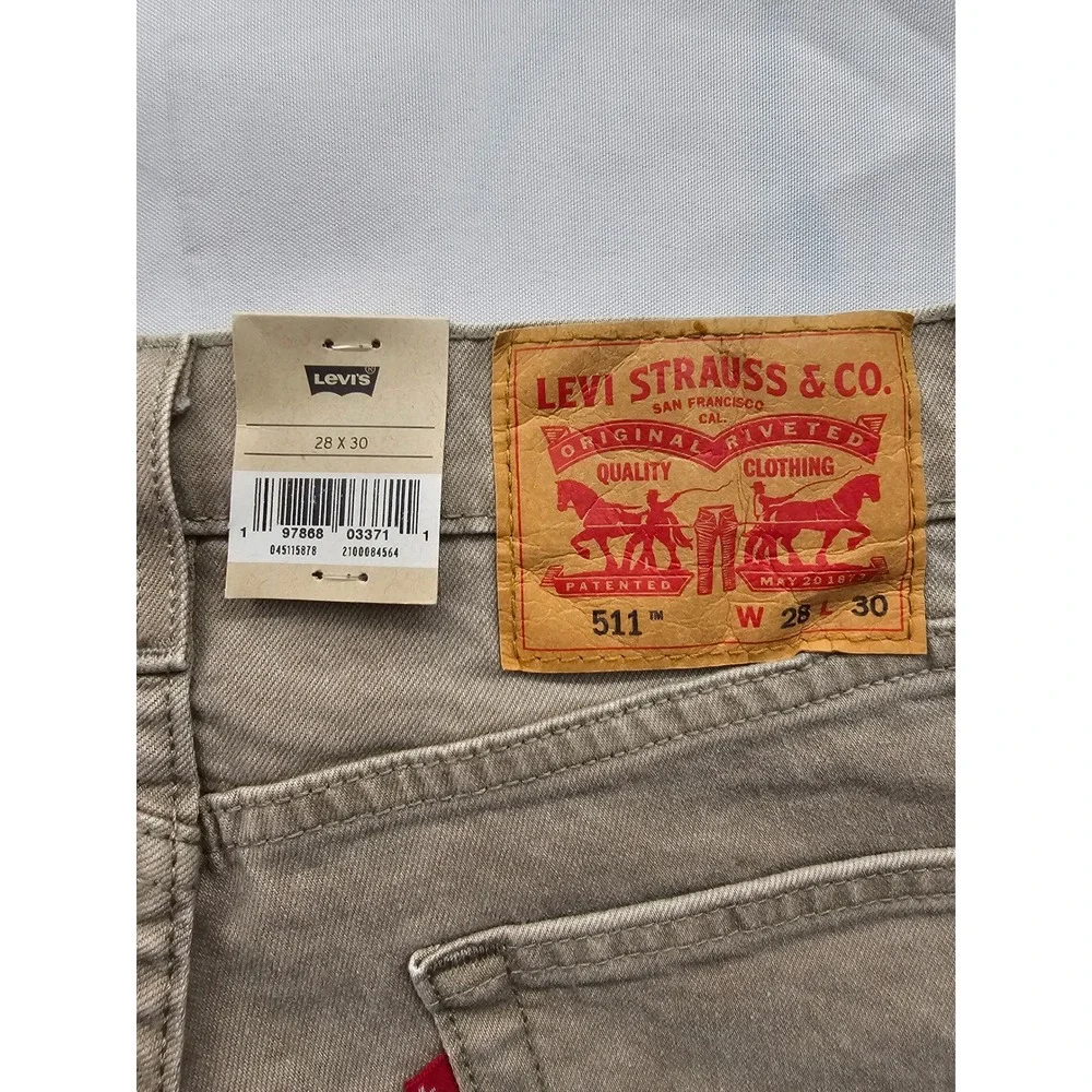 Levis 511 Slim Fit Khaki Tan Jeans Mens 28x30 NWT‎ 045115878